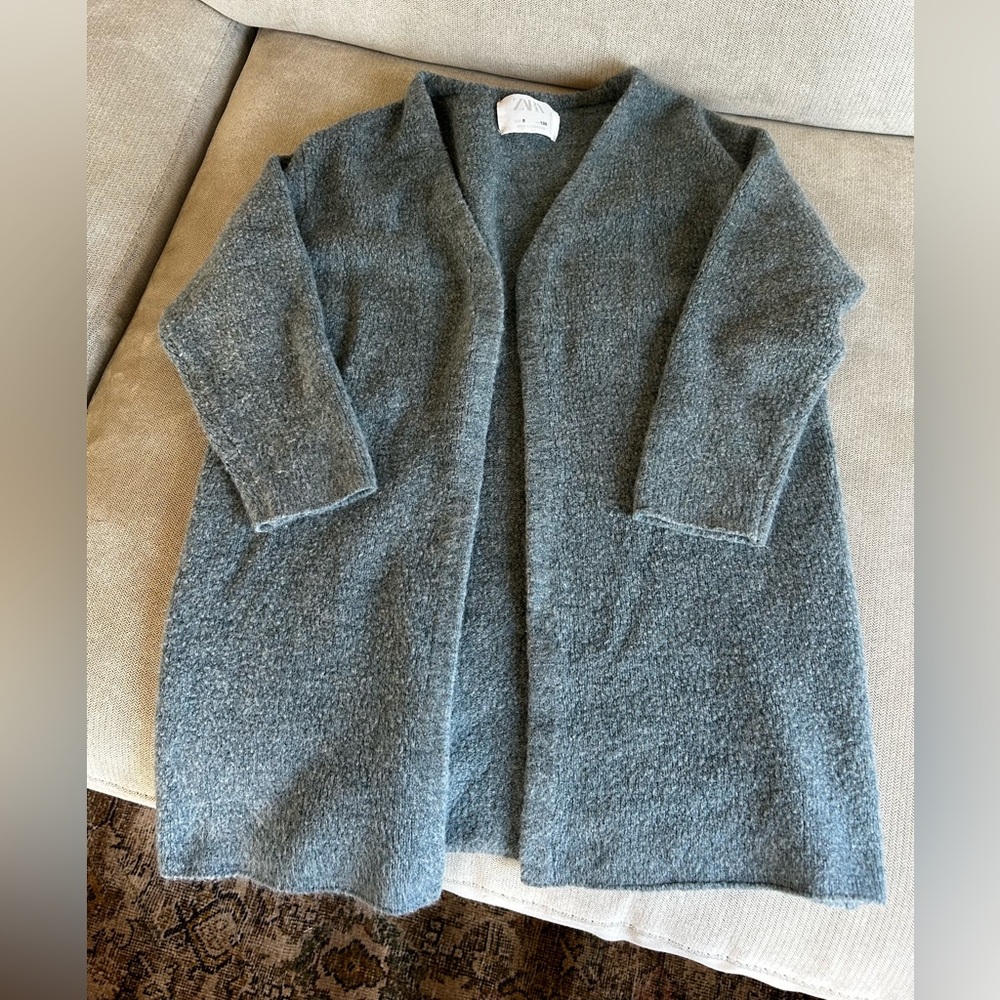 Zara Textured Open Front Coatigan - Bluish Gray